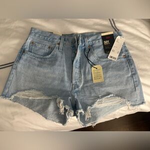 Levi's Sky Blue Ripped Denim Shorts